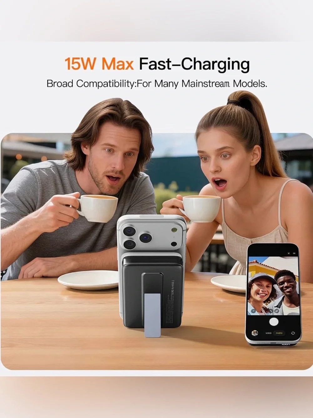 10000mAh Ultra Slim Magnetic Power Bank, Built-in USB-C & iPhone Cable